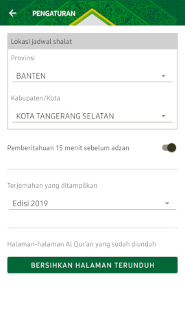Cuplikan layar pengaturan